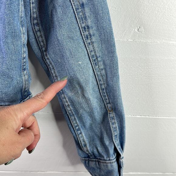 MANGO DENIM Light Wash Denim Long Sleeve Button Up Jean Jacket Size Small - Picture 11 of 11